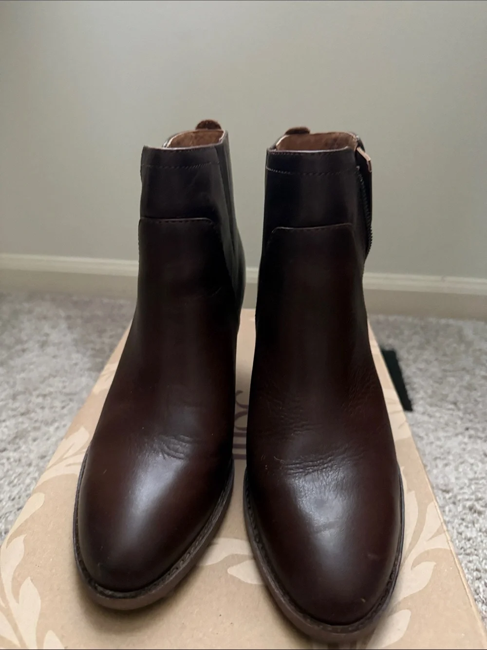 Sofft Brown Leather Ankle Booties with Side Zip